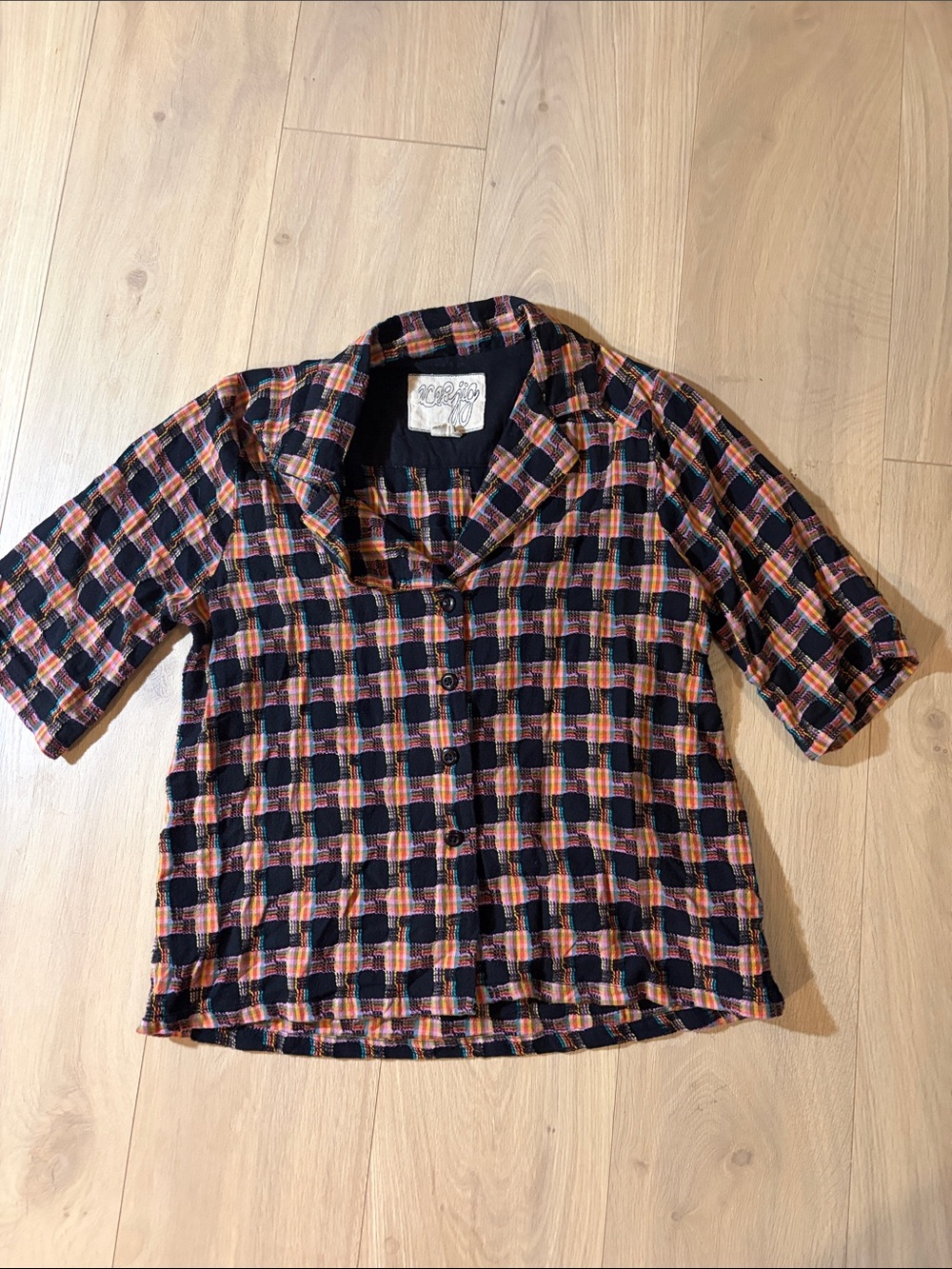 Ace & Jig Black, Pink & Orange Plaid Button-Down Top